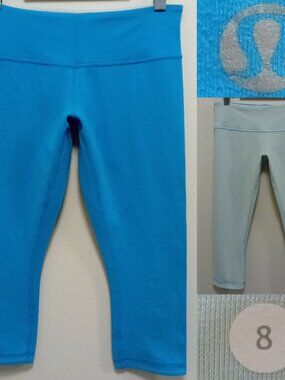 Lululemon Wunder Under Crop Reversible Beach Blanket Blue Aquamarine 8 Medium